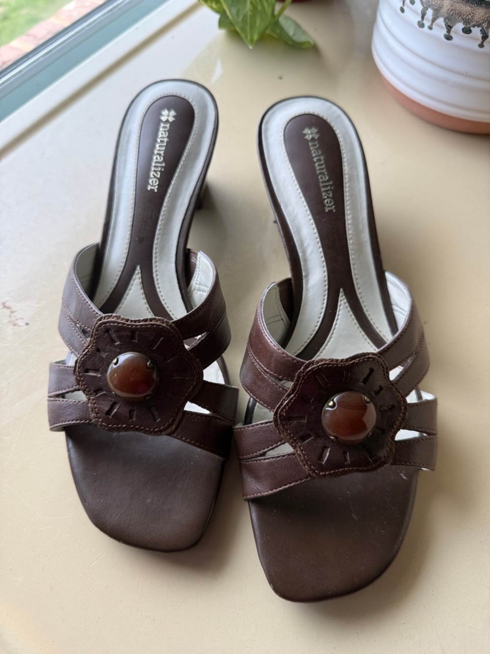 Naturalizer Brown Floral-Accent Slide Mules